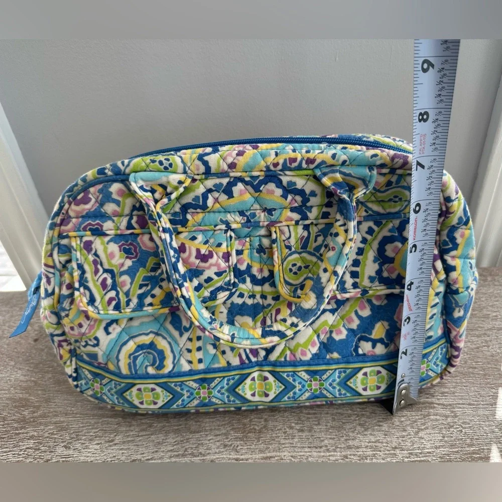 Vera Bradley Bowler Bag Blue Green Pink Paisley Double Handles Pockets Zip Close - Picture 10 of 11